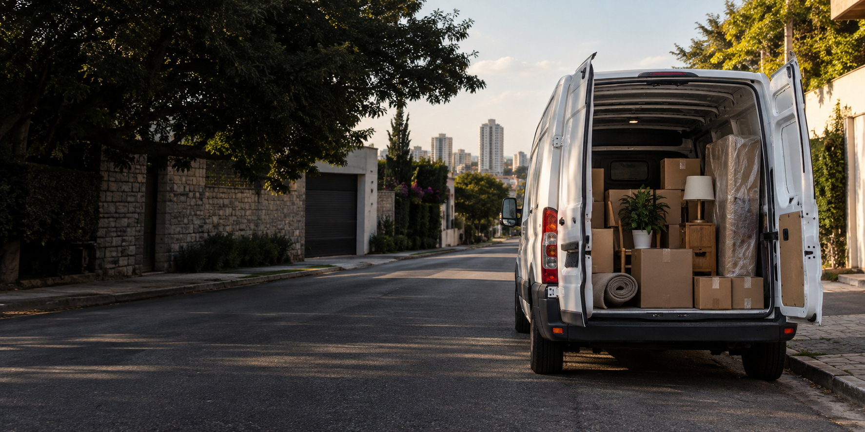 Van de mudanças com caixas pronta para o transporte